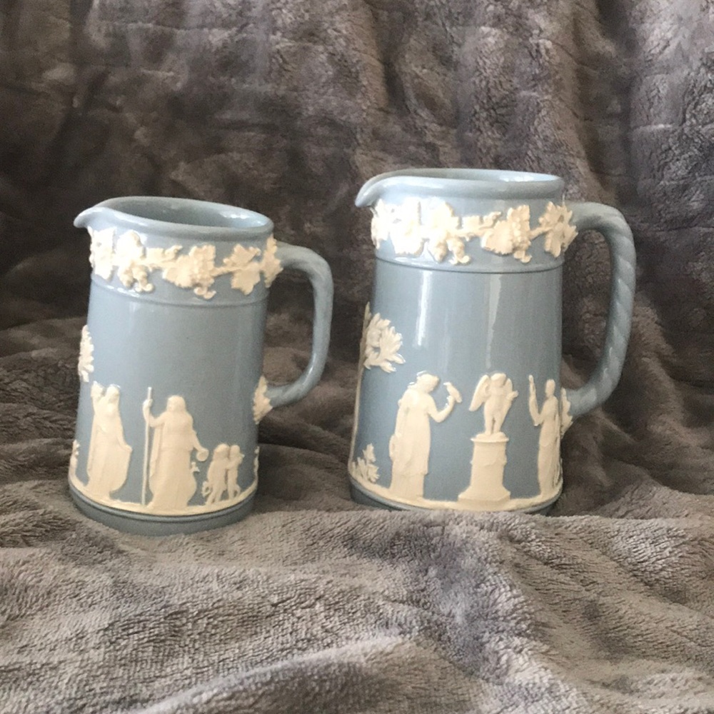 Wedgewood Blue 2 Small Pitchers Made in England